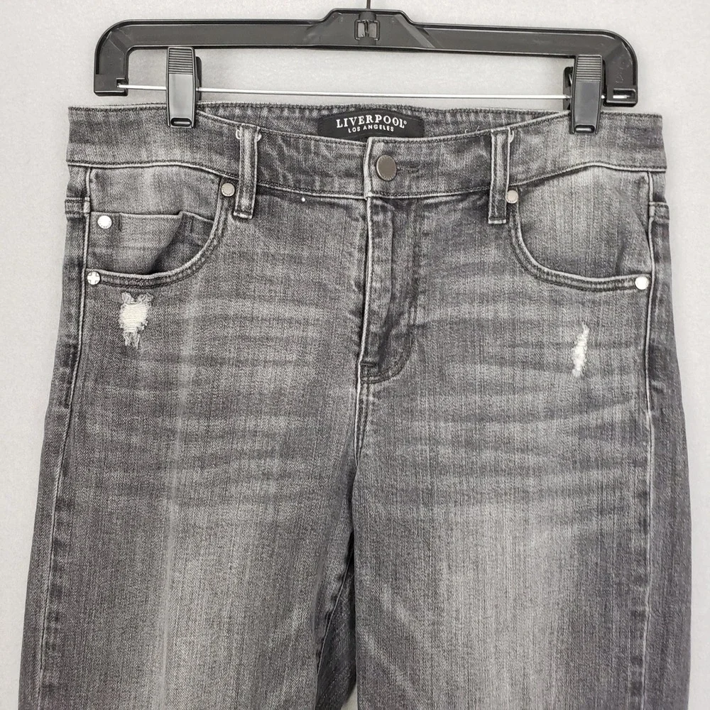Liverpool Size 29 Straight Leg Crop Jean Distressed Black Grunge Casual Everyday